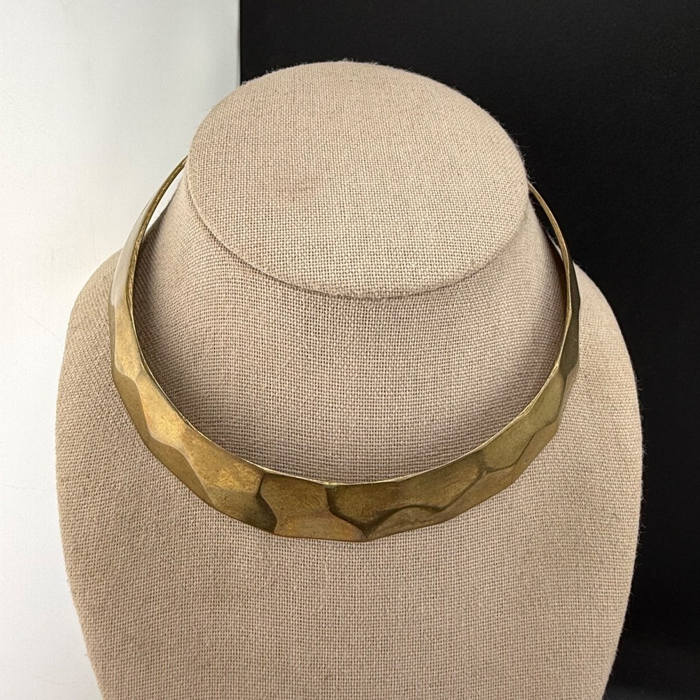Vintage Estate Torque Collar Necklace Gold Textured Brass 14"